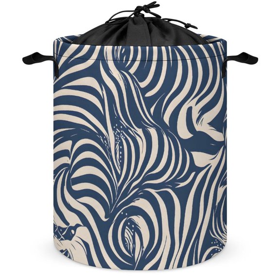 Laundry Basket Pull-Out Convenient Top Dust-Proof Bundle Mouth Design Is Not Moldy Built-In Waterproof Coating Zebra Print Style SteelBlue_3 13.8×17.3in