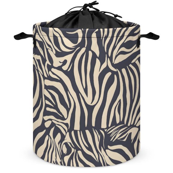 Laundry Basket Pull-Out Convenient Top Dust-Proof Bundle Mouth Design Is Not Moldy Built-In Waterproof Coating Zebra Skin Print Style Navy_4 13.8×17.3in