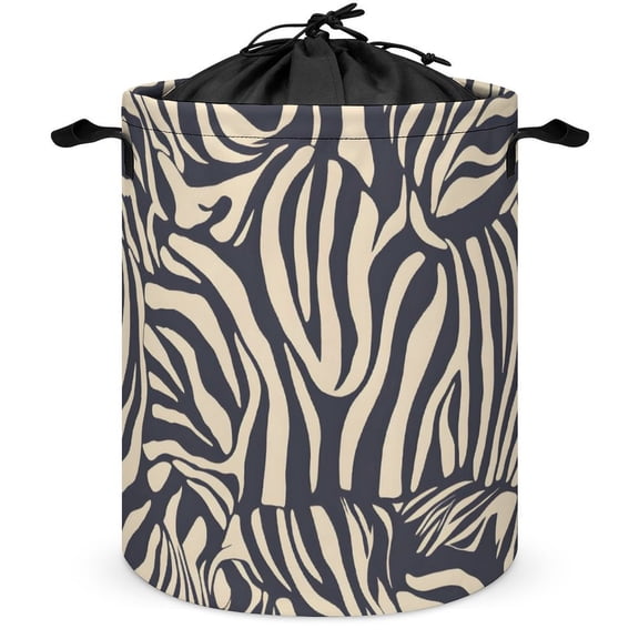 Laundry Basket Pull-Out Convenient Top Dust-Proof Bundle Mouth Design Is Not Moldy Built-In Waterproof Coating Zebra Skin Print Style Navy_4 17.3×17.3in