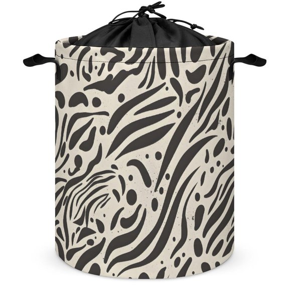 Laundry Basket Pull-Out Convenient Top Dust-Proof Bundle Mouth Design Is Not Moldy Built-In Waterproof Coating Zebra Skin Print Style SaddleBrown_1 13.8×17.3in