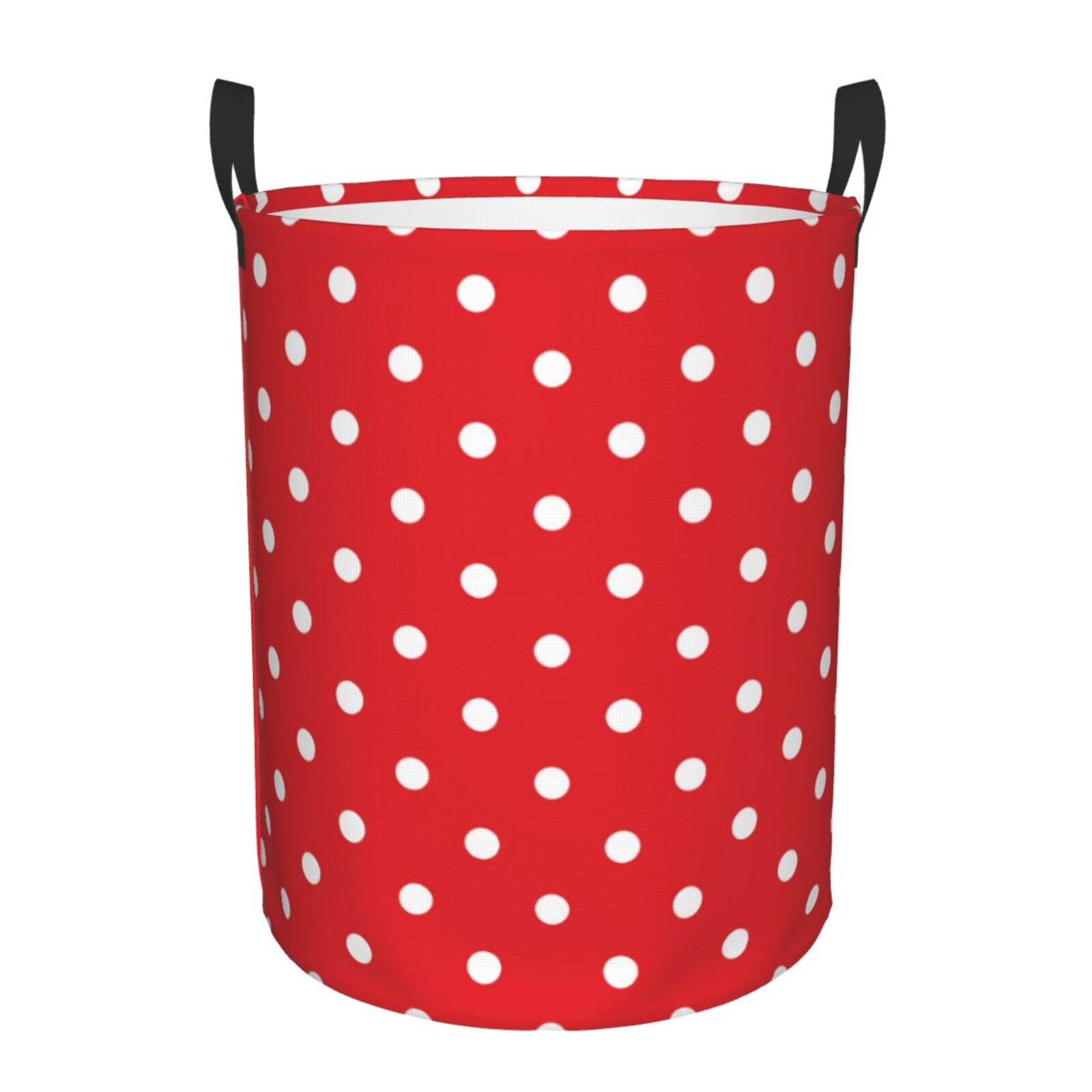 OREZI Collapsible Storage Bins With Handles - Red & White Polka Dot Canvas Box For Toys, Laundry, Organizing