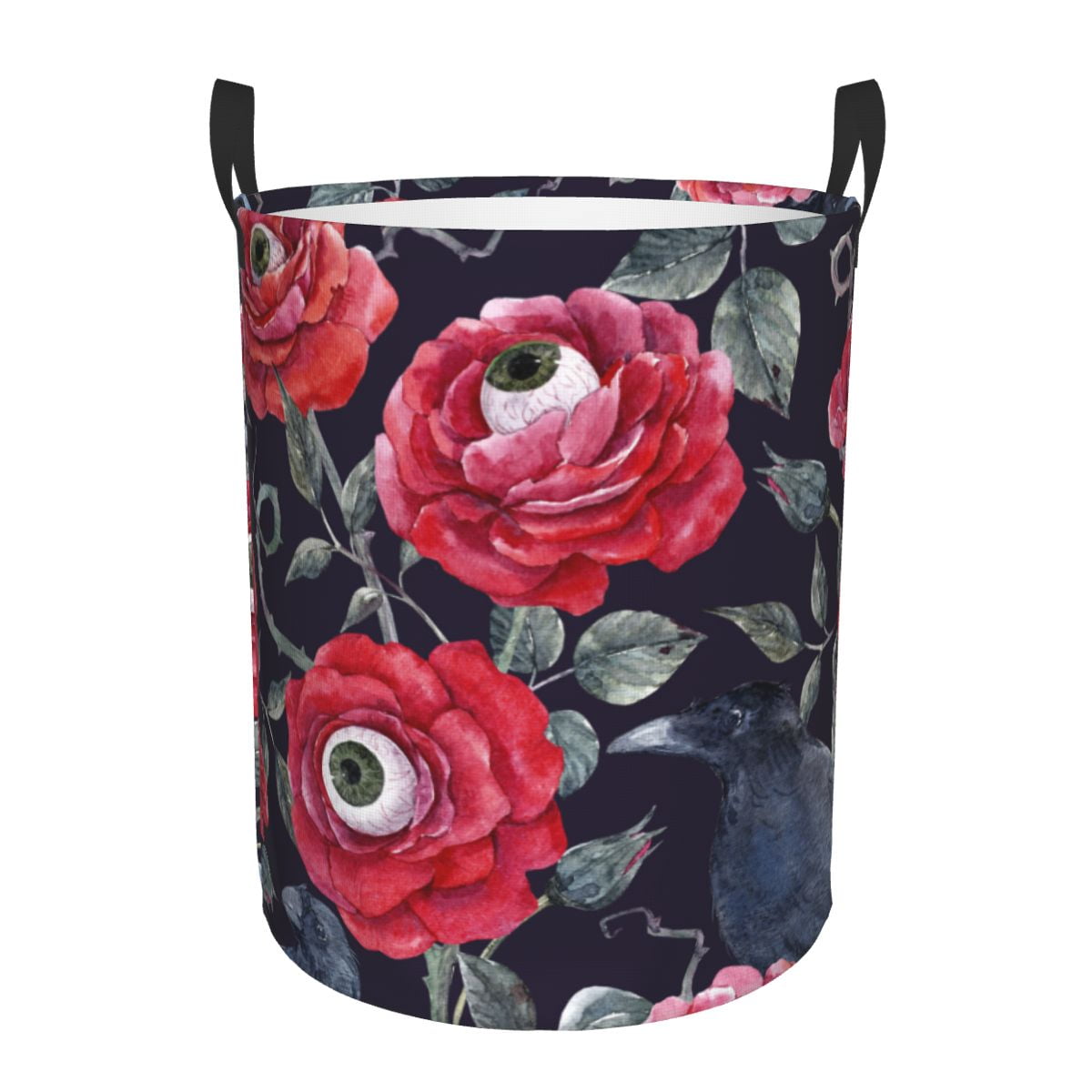 Laundry Basket Roses With Eyeballs And Crows Watercolor Cloth Folding ...