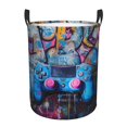 Laundry Basket Street Art Gamepad Design Round Laundry Hamper with