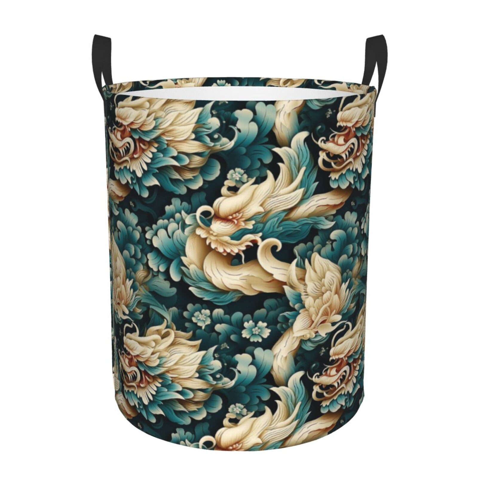 Blue Chinese Dragon Floral Print1 Laundry Basket