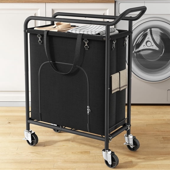 Laundry Basket with Wheels,114L Large Rolling Laundry Hamper, Heavy-Duty Laundry Cart Sturdy Metal Frame with Handle, Minimizes Bending Easy Access Clothing for Bedroom, Bathroom,Laundry Room (Black)