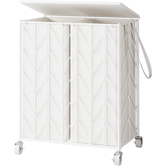 Laundry Basket with Wheels, 115-142L Laundry Hamper 3 Section with Lid, Dirty Clothes Hamper with Removable Bags, Large Capacity Iron-Made Laundry Basket Organizer Laundry Sorter for Dorm