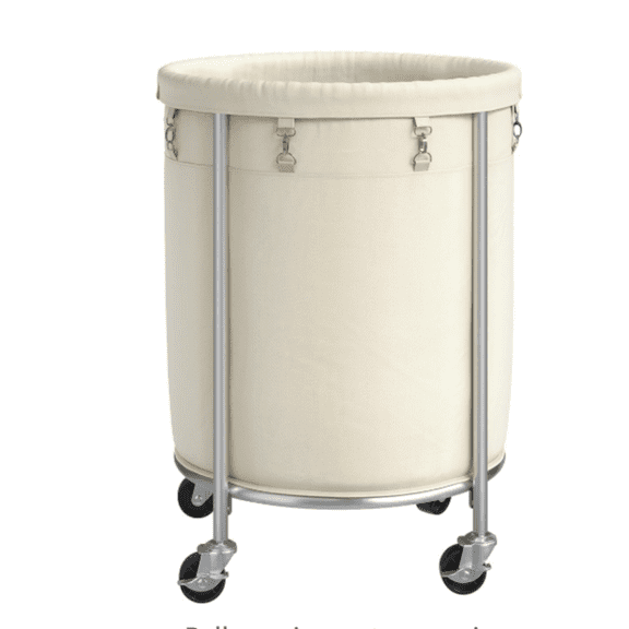 Laundry Basket with Wheels, 170L Rolling Laundry Hamper with Removable Bag and Steel Frame, Round Laundry Cart with 4 Casters and 2 Brakes, Ideal for Bedroom, Bathroom, Laundry Room, Cream
