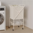 thumbnail image 1 of Laundry Basket with Wheels:88L Rolling Laundry Cart Foldable Metal Frame Dirty Clothes Laundry Hamper 36"H 4 Caster 2 Brake Waterproof Removable Liner Carry Handle for Dorm Laundry Room,Cream, 1 of 18