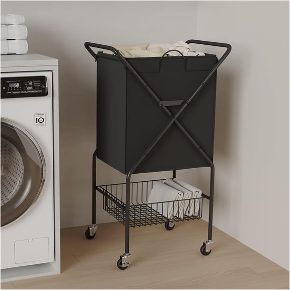 Laundry Basket with Wheels:88L Rolling Laundry Cart Foldable Metal Frame Dirty Clothes Laundry Hamper 36"H 4 Caster 2 Brake Waterproof Removable Liner Carry Handle for Dorm Laundry Room,Black