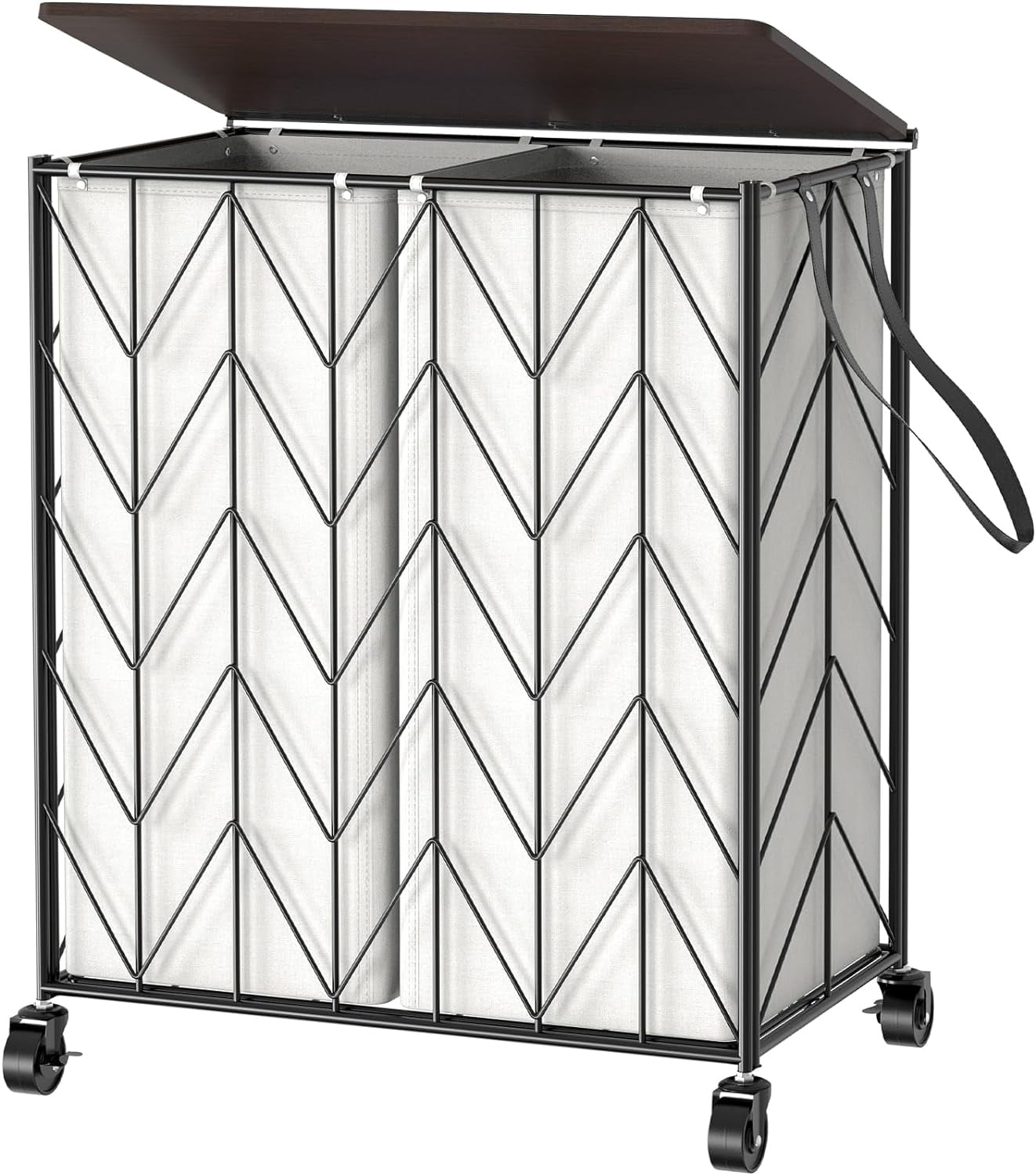 Laundry Basket with Wheels, Heavy Duty Laundry Hamper with Wood Lid ...