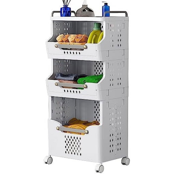 Laundry Basket with Wheels,Rolling Folding Laundry Hamper,Utility cart,Kitchen Storage Cart,Stackable Storage Bins Open Front,Dirty Clothes Hamper,Plastic Laundry Room Organization