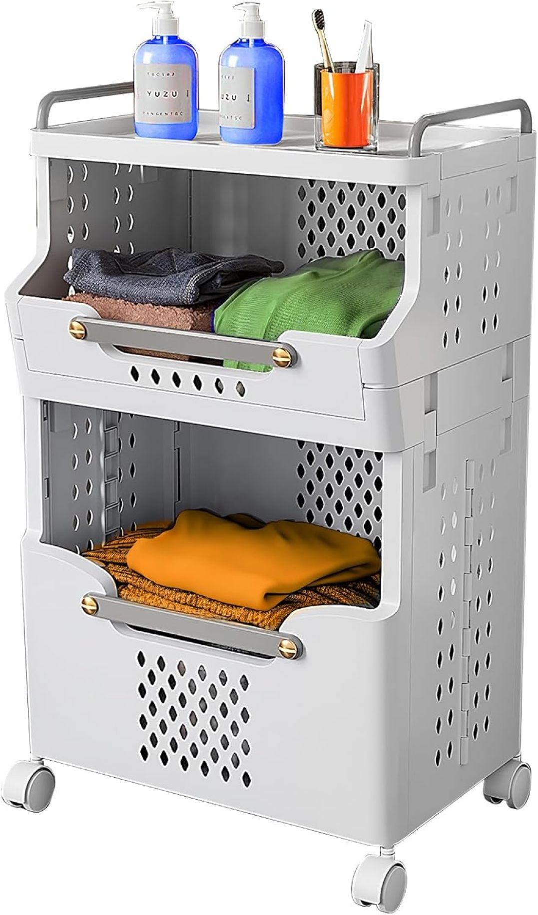 Laundry Basket with Wheels,Rolling Folding Laundry Hamper,utility cart ...