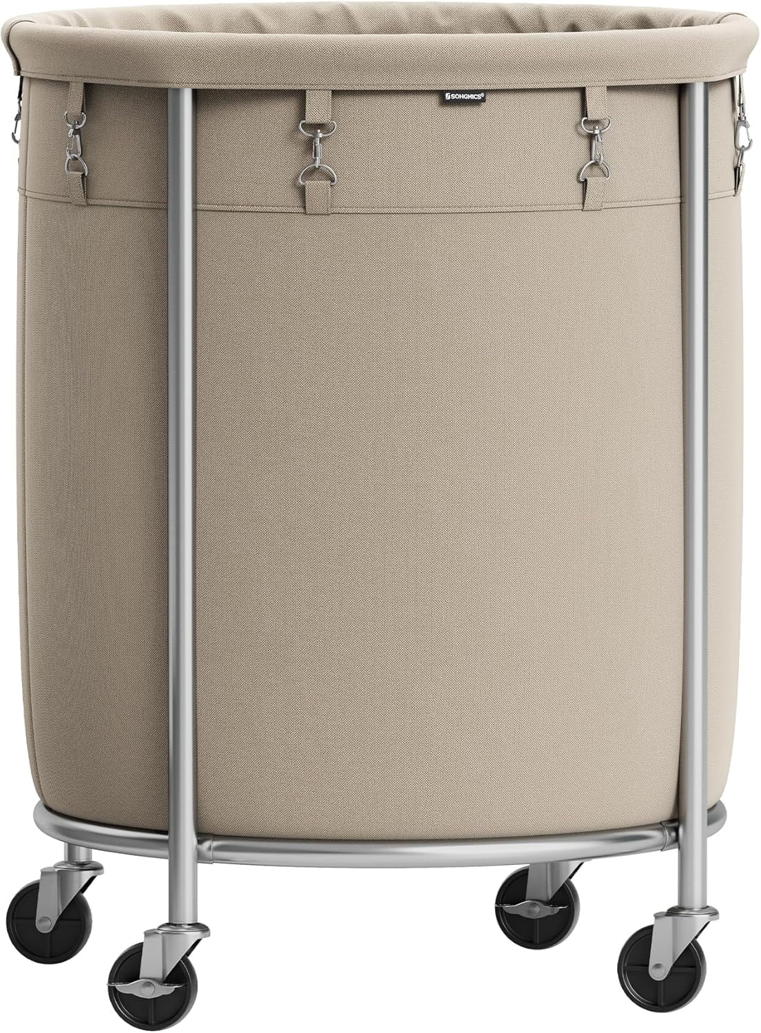 Laundry Basket with Wheels, Rolling Laundry Hamper, 45 Gal., Round Laundry Cart with Steel Frame