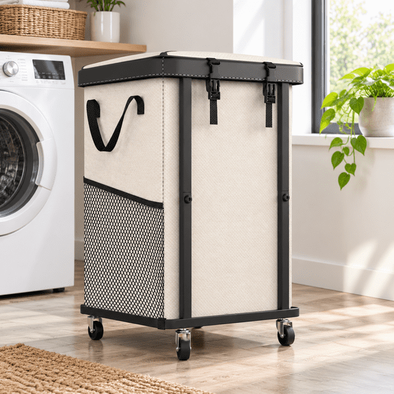 Laundry Basket With Wheels 150l Leather Patchwork Rolling Hamper Carts