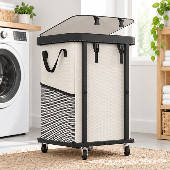 Laundry Basket With Wheels 150l Leather Patchwork Rolling Hamper Carts