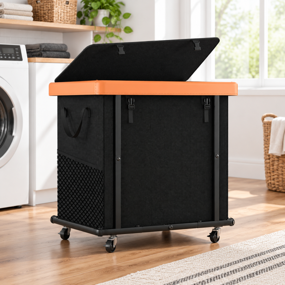 Laundry Basket With Wheels 230l Leather Patchwork Sorter 3 Section