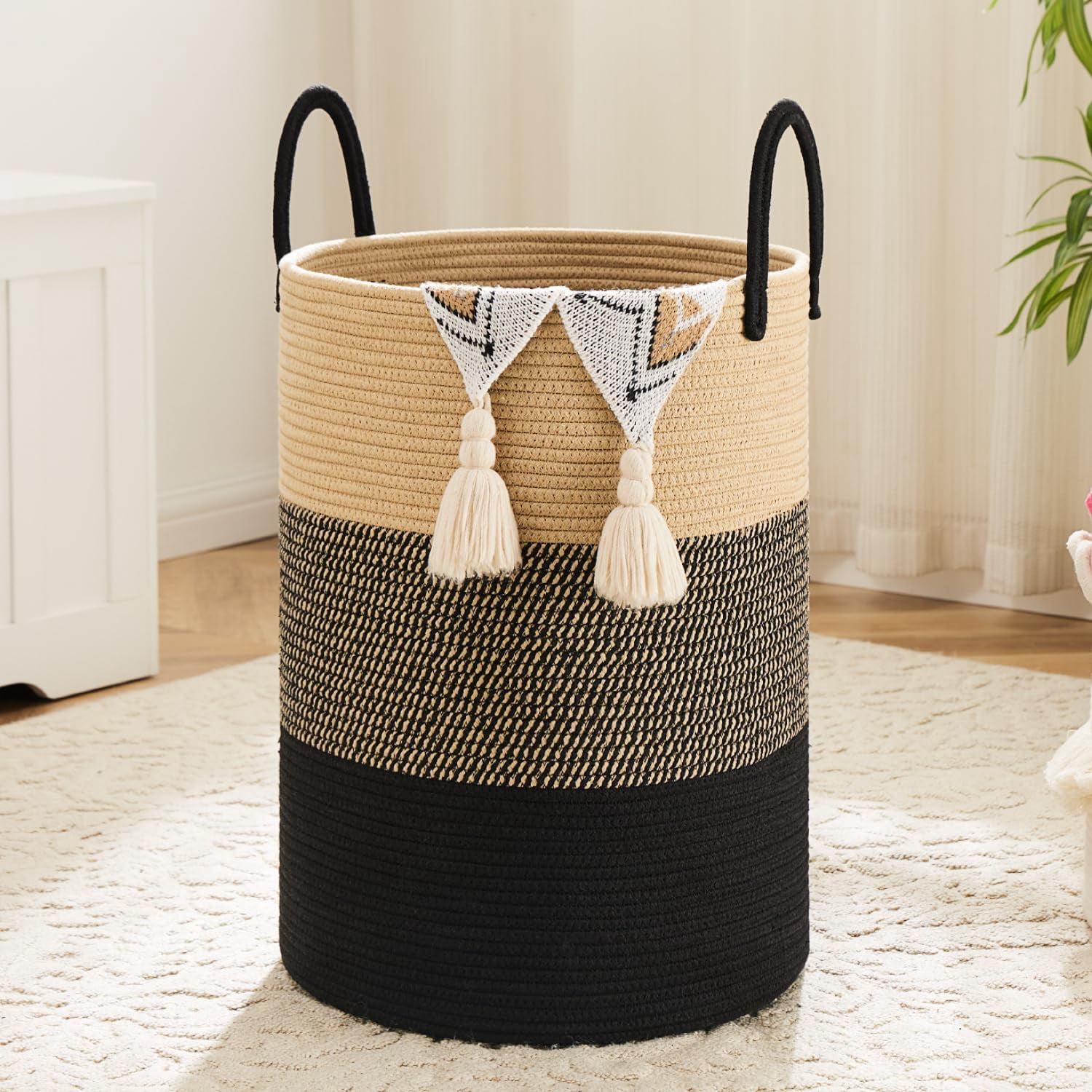 Woven Cotton Rope Laundry Basket - 80L Storage Hamper For Clothes, Toys & Blankets In Bathroom Or Nursery