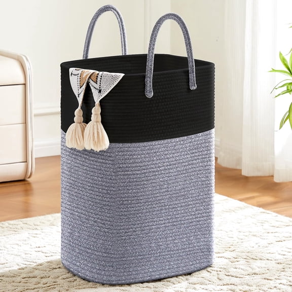 FGCFGC Laundry Basket, Woven Cotton Rope Laundry Hamper, Versatile Storage for Dirty Clothes, Baby Toys, and Blankets in Bathroom, Nursery, and Living Room