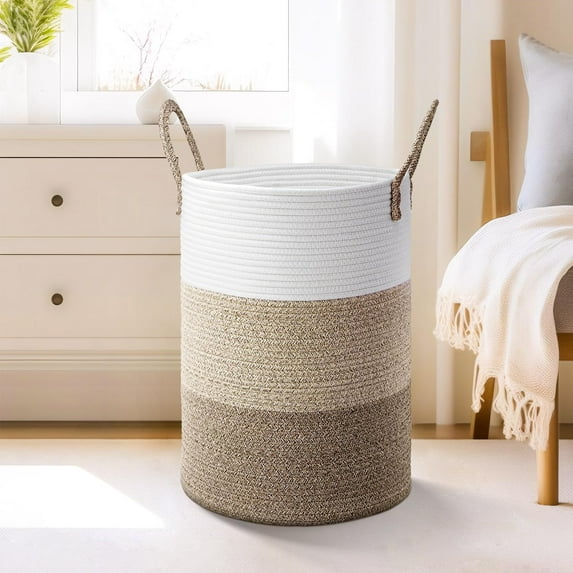 Laundry Basket,Woven Cotton Rope Laundry Hamper for Decorative Storage of Dirty Clothes,Toys and Blankets in Bathroom,Bedroom and Living Room