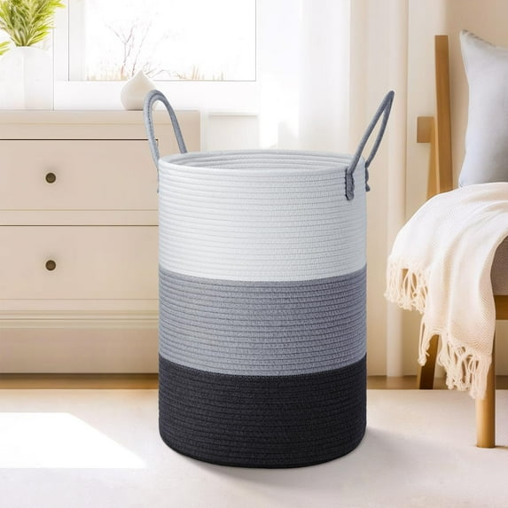 Laundry Basket,Woven Cotton Rope Laundry Hamper for Decorative Storage of Dirty Clothes,Toys and Blankets in Bathroom,Bedroom and Living Room