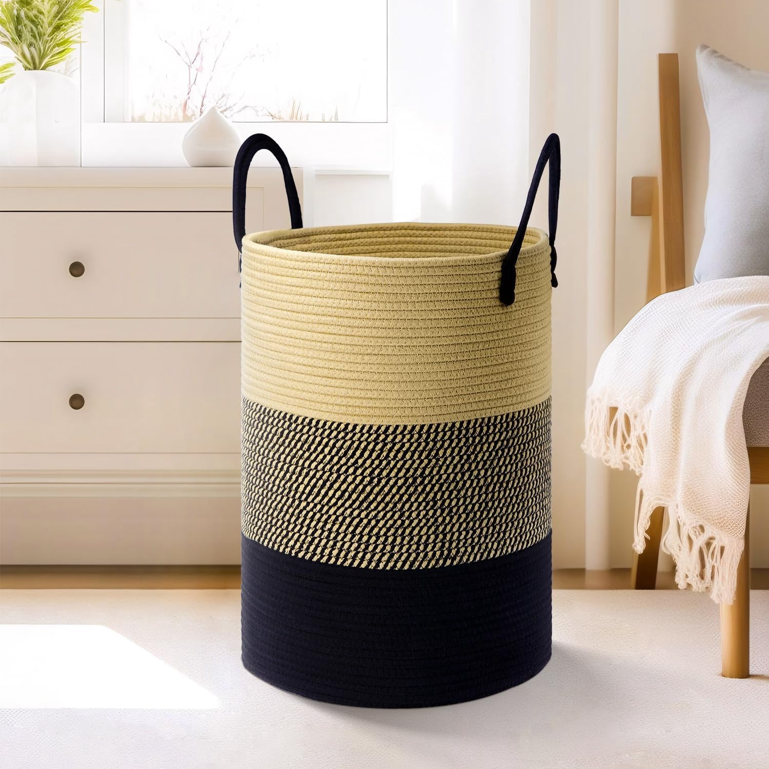 Laundry Basket,Woven Cotton Rope Laundry Hamper for Decorative Storage ...