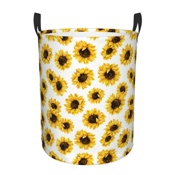 Laundry Basket, cute yellow Sunflowers white Waterproof Laundry Hamper with Padded Handles, Clothes Hamper for Laundry, Bedroom, Dorm, Towels, Laundry Bin Easy Storage