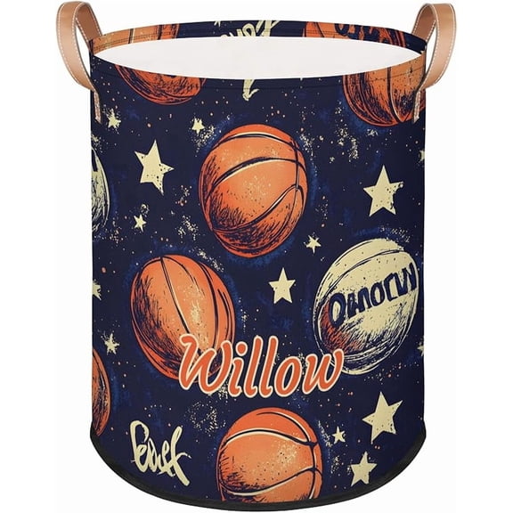 Laundry-Basket for Baby Boys Girls Basketball Blue Personalized Laundry-Hamper with-Handle Dirty-Clothes-Storage-Basket
