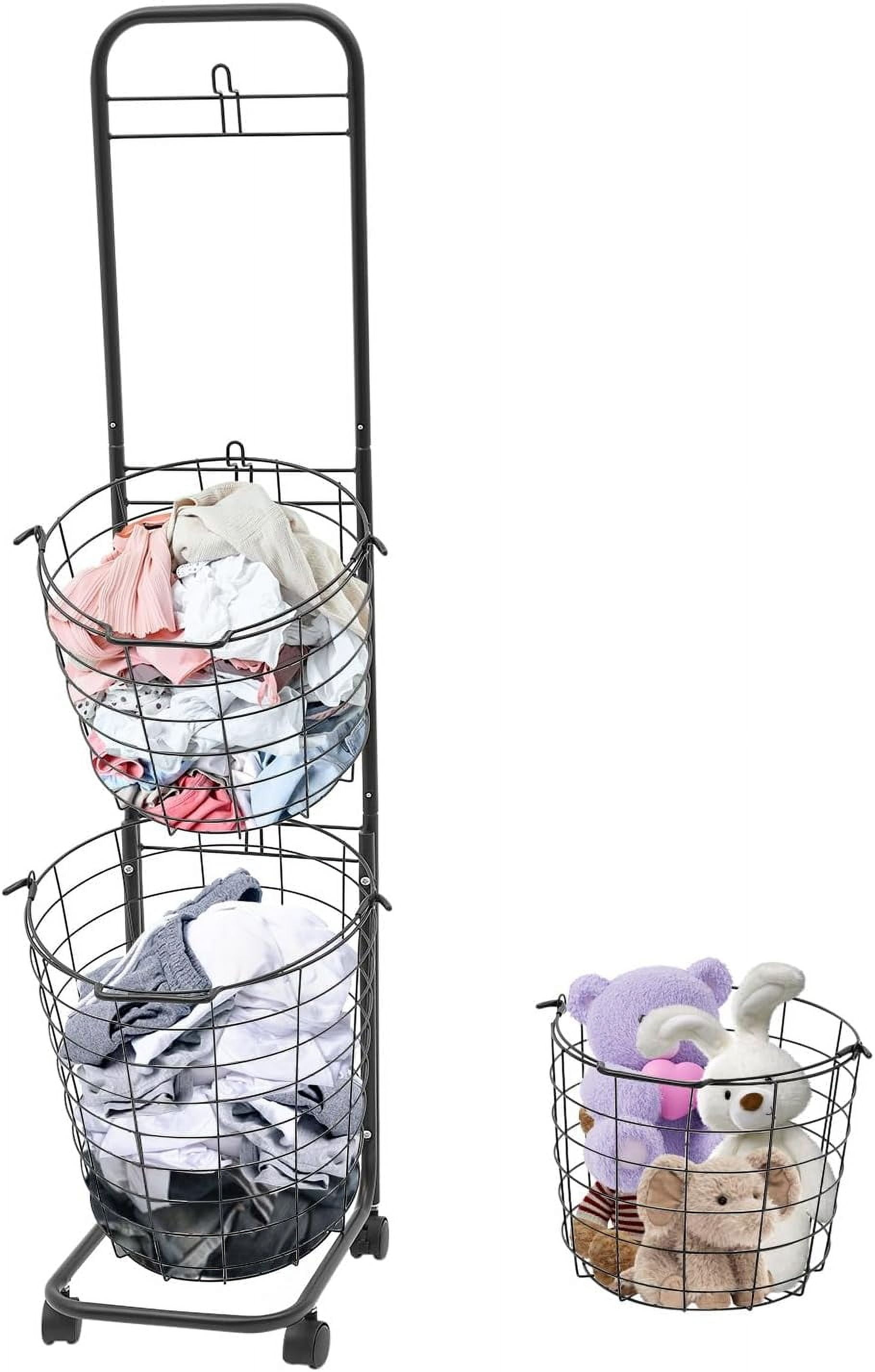 Laundry Basket on Wheels,3 Tier Large Laundry Hampers Clothing Sorting Laundry Baskets Metal Sorter Storage Trolley