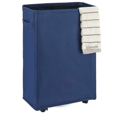 Laundry Basket on Wheels, Caroeas 22in Slim Laundry Hamper Collapsible with Note Cards Waterproof Corner Hamper