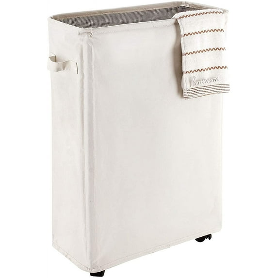 Laundry Basket on Wheels, Caroeas Slim Laundry Hamper Collapsible with Note Cards Waterproof Corner Hamper with Lid Breathable Mesh Cover (Slim 22"