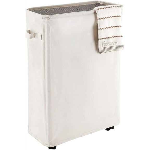 Laundry Basket on Wheels, Caroeas Slim Laundry Hamper Collapsible with Note Cards Waterproof Corner Hamper with Lid Breathable Mesh Cover (Slim 22"