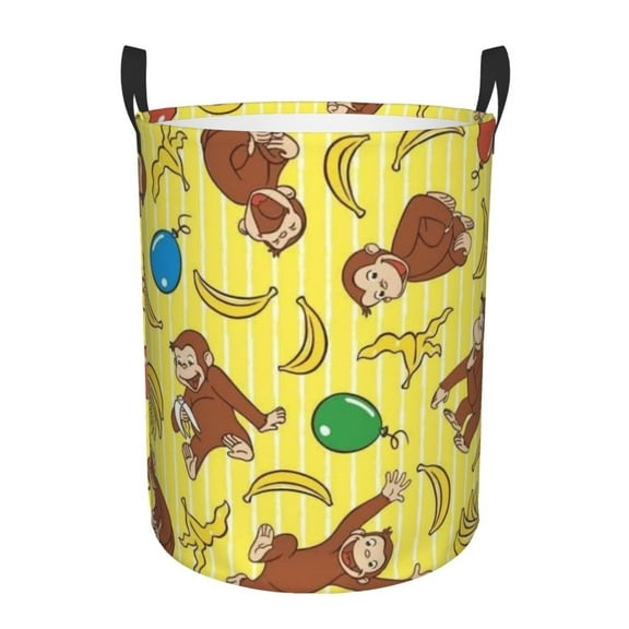 Laundry Basket with Handles Curious George Circular Hamper Dirty Clothes Storage Basket For Home Bathroom Medium