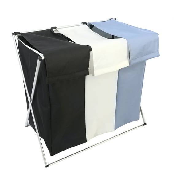 Laundry Basket with Lid, Collapsible Large Laundry Hamper 3 Section for Kids Dirty Clothes Toys, Clothes Organizer in Laundry Room Bedroom