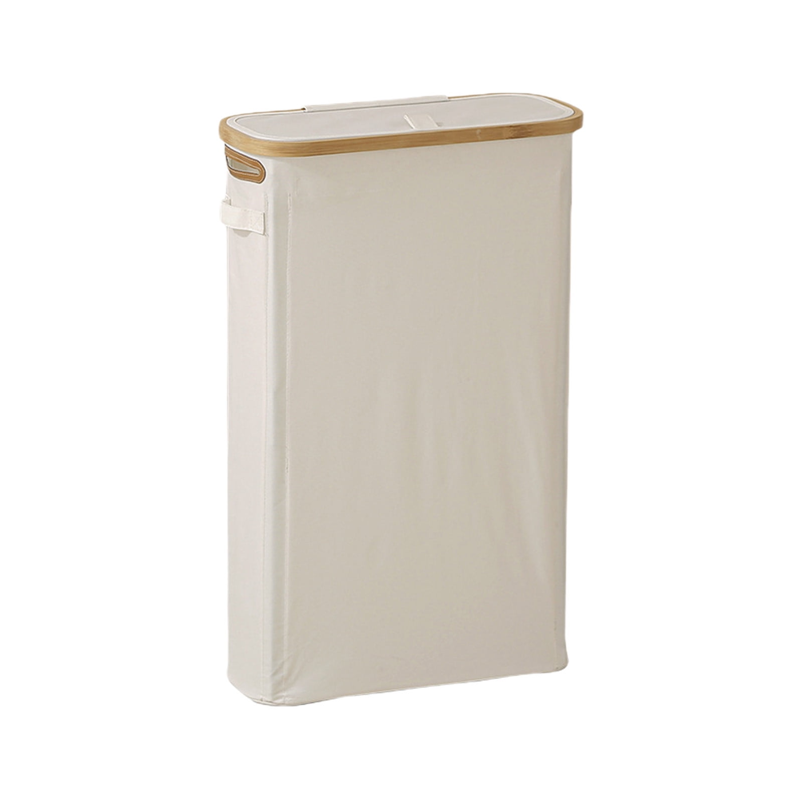 Laundry Basket with Lid, Narrow Laundry Hamper with Removable Bag, Skinny Dirty Clothes Basket with Handles for Bathroom, Bedroom (White)