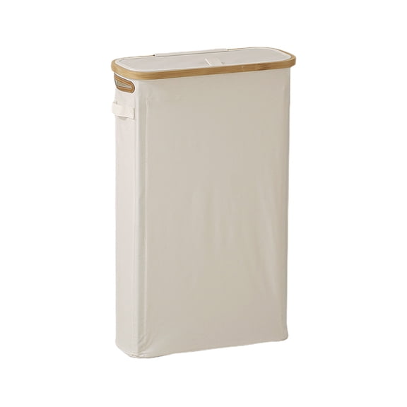 Laundry Basket with Lid, Narrow Laundry Hamper with Removable Bag, Skinny Dirty Clothes Basket with Handles for Bathroom, Bedroom (White)
