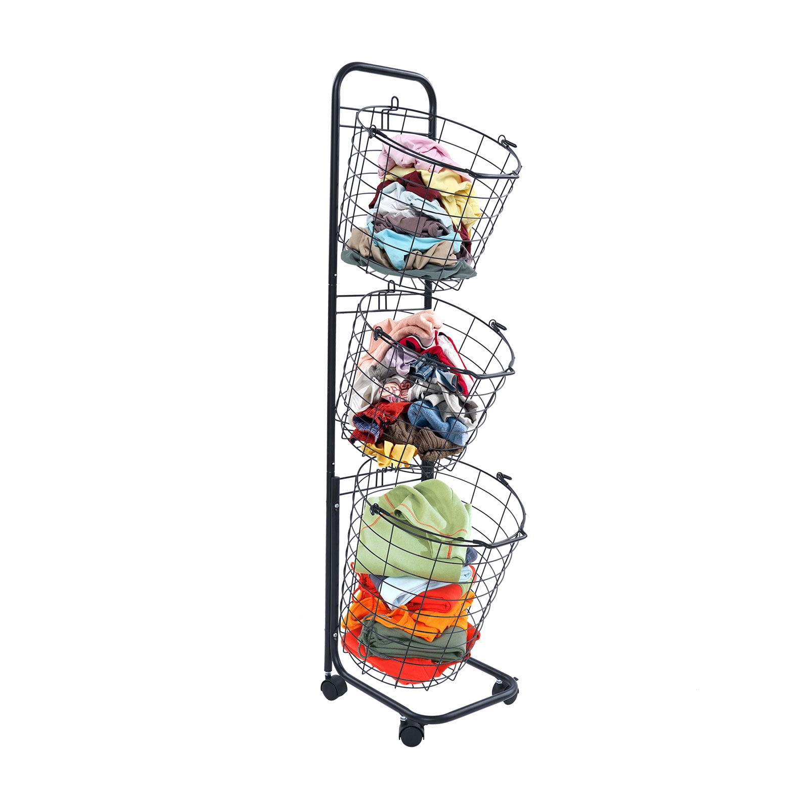 Laundry Basket with Wheels, 3 Tier Large Laundry Hampers, Removable Wire Baskets