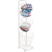 Laundry Basket with Wheels 3 Tier Rolling Laundry Hamper with 3 Removable Wire Basket Metal Laundry Cart for Room Organizer White