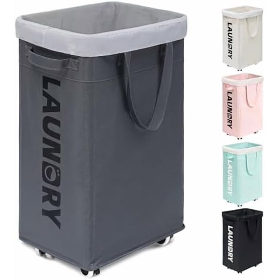 Laundry Basket with Wheels, Laundry Hamper with Removable Wash Bag, Clothes Hamper, Rolling Laundry Basket, Dorm Room Essentials, 75L, Grey