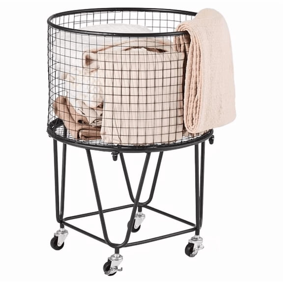 Laundry Basket with Wheels, Metal Storage Cart Deep Set Rolling Mesh Laundry Hamper, 60 LBS Large Load Capacity