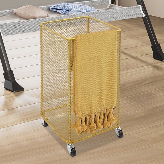 Laundry Basket with Wheels, Rolling Laundry Basket, Laundry Basket Cart Gold 11.8*11.8*21.7 in for Laundry Room, Balcony, Bathroom