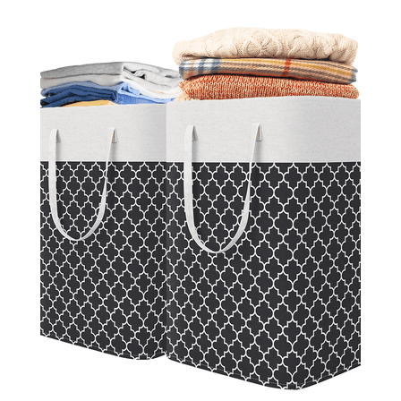 Laundry Baskets 2-Pack, Laundry Hamper with Long Handles, Collapsible Waterproof Clothes Hamper, Durable Tall Laundry Bin, 75L, Black