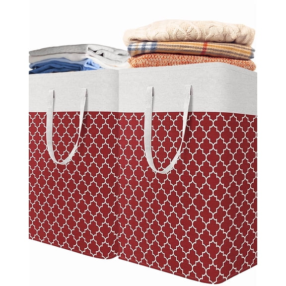Laundry Baskets 2-Pack, Laundry Hamper with Long Handles, Collapsible Waterproof Clothes Hamper, Durable Tall Laundry Bin, 75L, Red