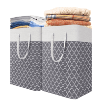Laundry Baskets 2-Pack, Laundry Hamper with Long Handles, Collapsible Waterproof Clothes Hamper, Durable Tall Laundry Bin, 75L