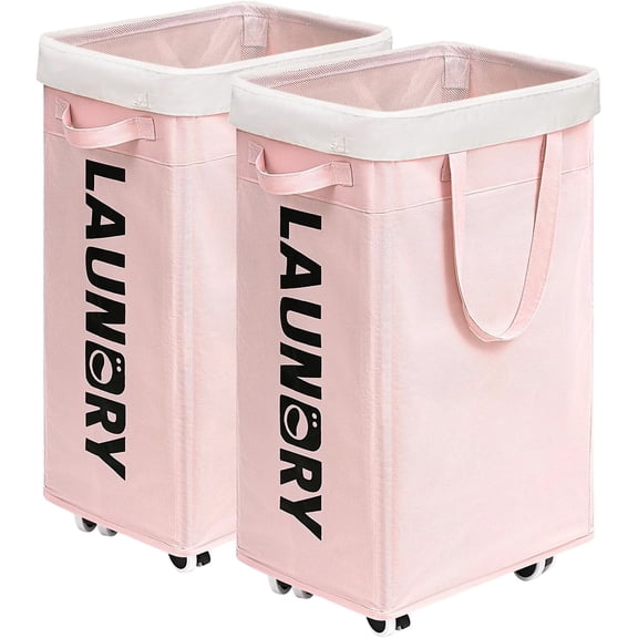 Laundry Baskets with Wheels 2-, 75L Rolling Laundry Basket with Removable Wash Bags, Large Laundry Hamper for Corner Dorm, Collapsible Laundry Basket Wheels