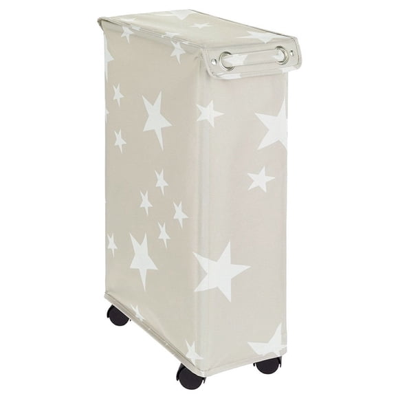 Laundry Bin Corno with Lid Rolling Slim Laundry Hamper on Wheels, Beige Star Pattern, Space-Saving Tall Laundry Basket with Handles