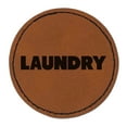 thumbnail image 1 of Laundry Bold Text 2.5" Faux Leather Round Engraved Iron-On Patch - Brown, 1 of 6