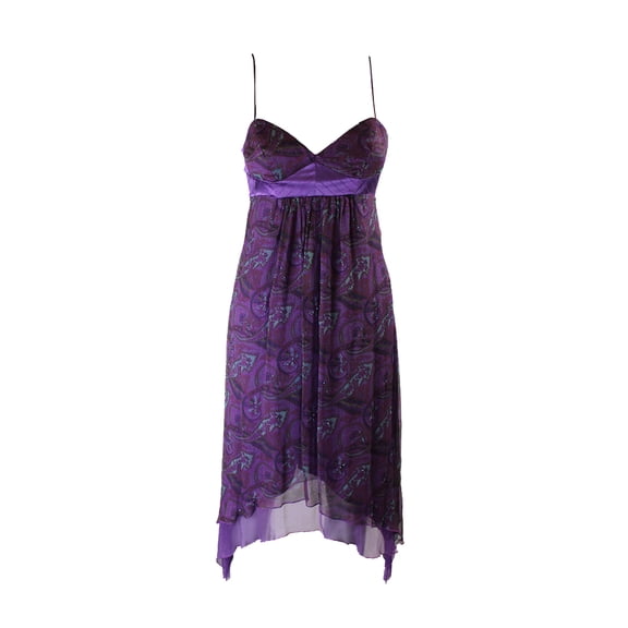 Laundry By Design Purple Spaghetti Strap Printed Beaded Dress 10