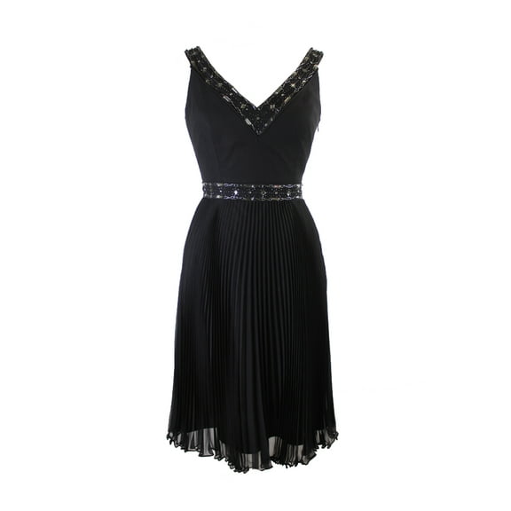 Laundry By Shelli Segal Black Beaded V-Neck Pleated Dress 2