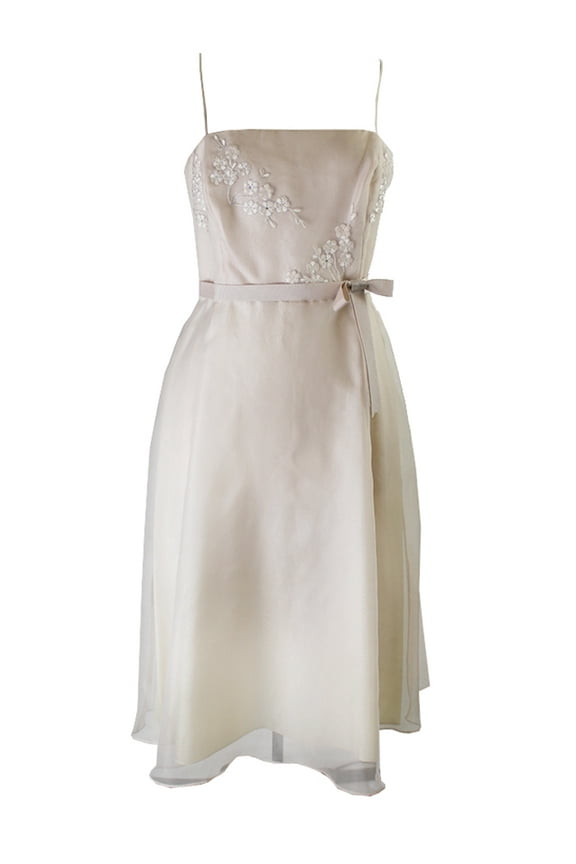 Laundry By Shelli Segal Cream Spaghetti Strap Embroidered Dress 10