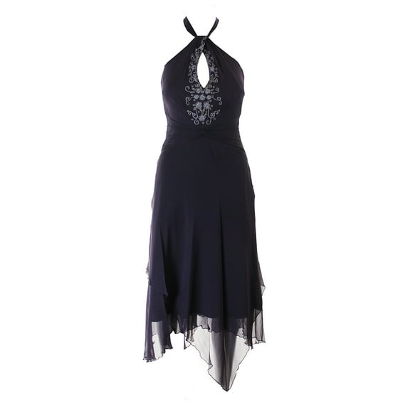 Laundry By Shelli Segal Midnight Blue Beaded Chiffon Halter Dress 2